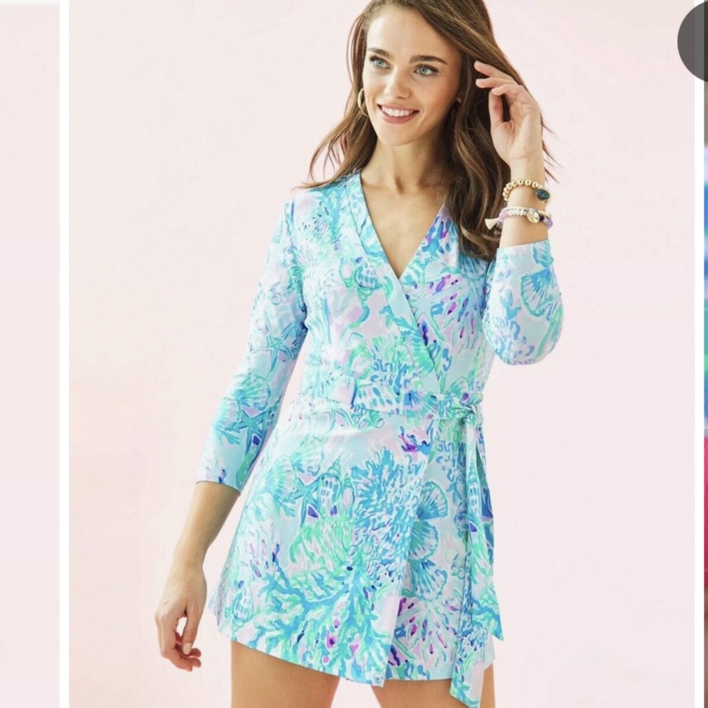 LILLY PULITZER KARLIE WRAP ROMPER IN AMETHYST TINT size Medium